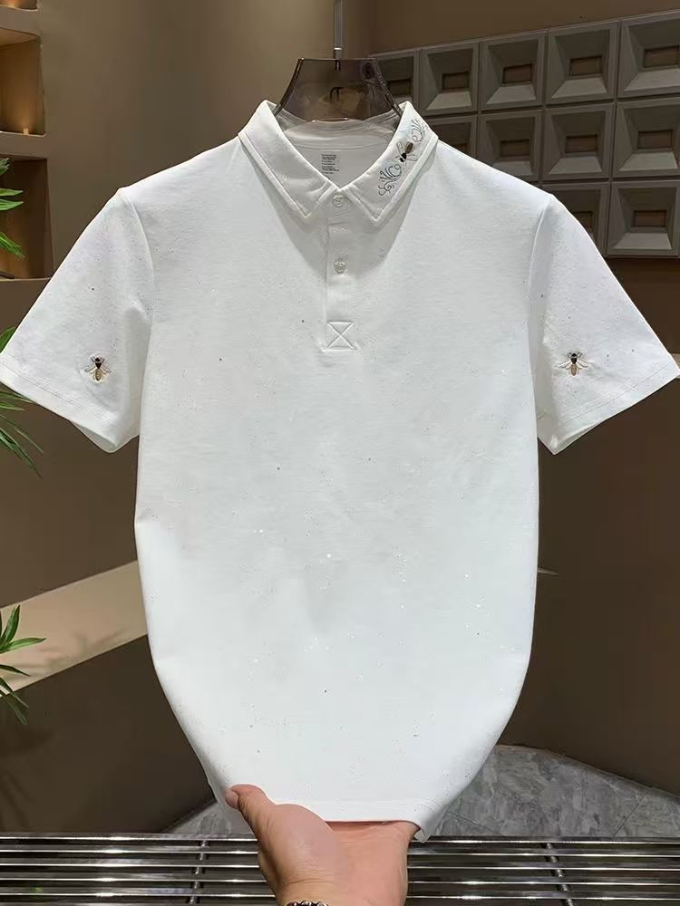 Advanced Jacquard T-shirt men's fashion brand summer plus size heavy short sleeve American high street five and a half sleeves.#014363966