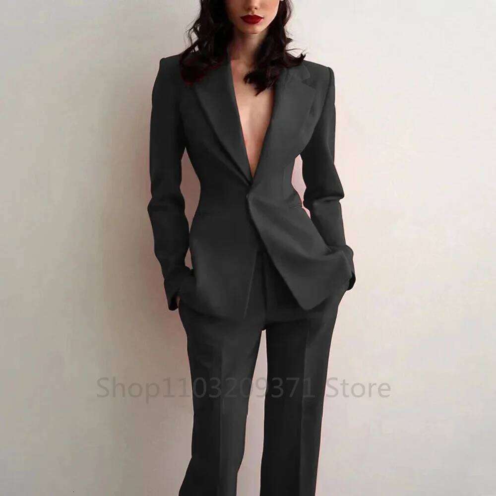 Women's Suit Party Wedding Plus Size 2Pcs Slim Fit Spike Collar Blazer Pants Outfit Dress Evening Dresses For Prom Traf Set MDNG