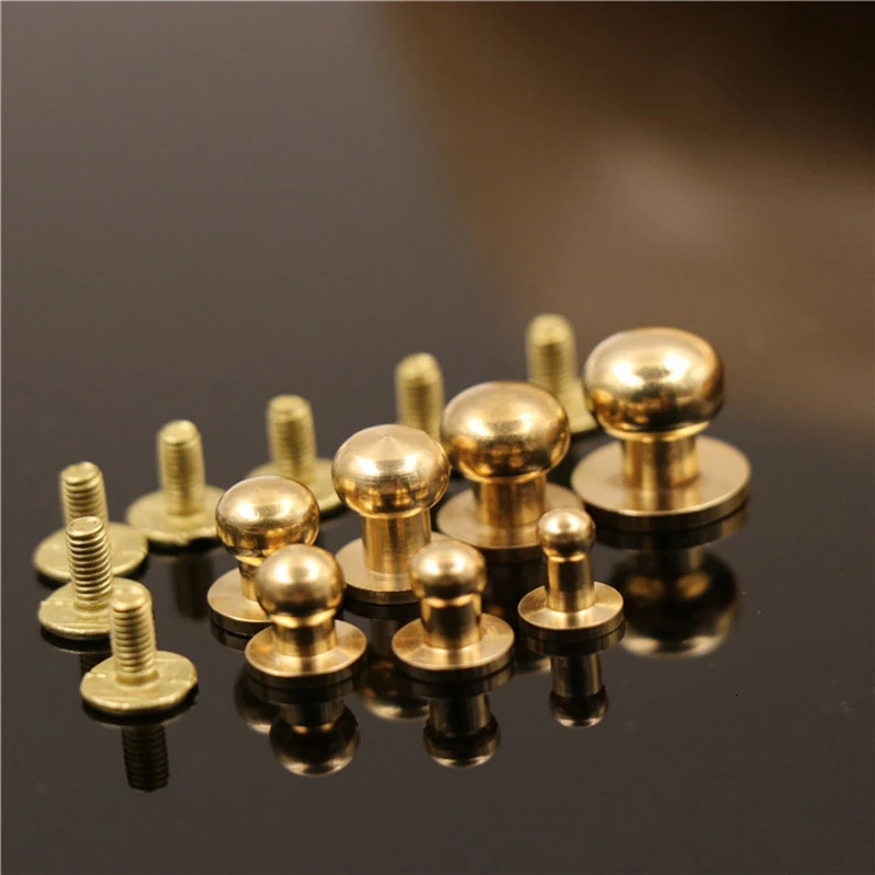 10pcs Solid brass sam brown browne button screw back Round head ball post studs nail rivets leather craft accessory 250723