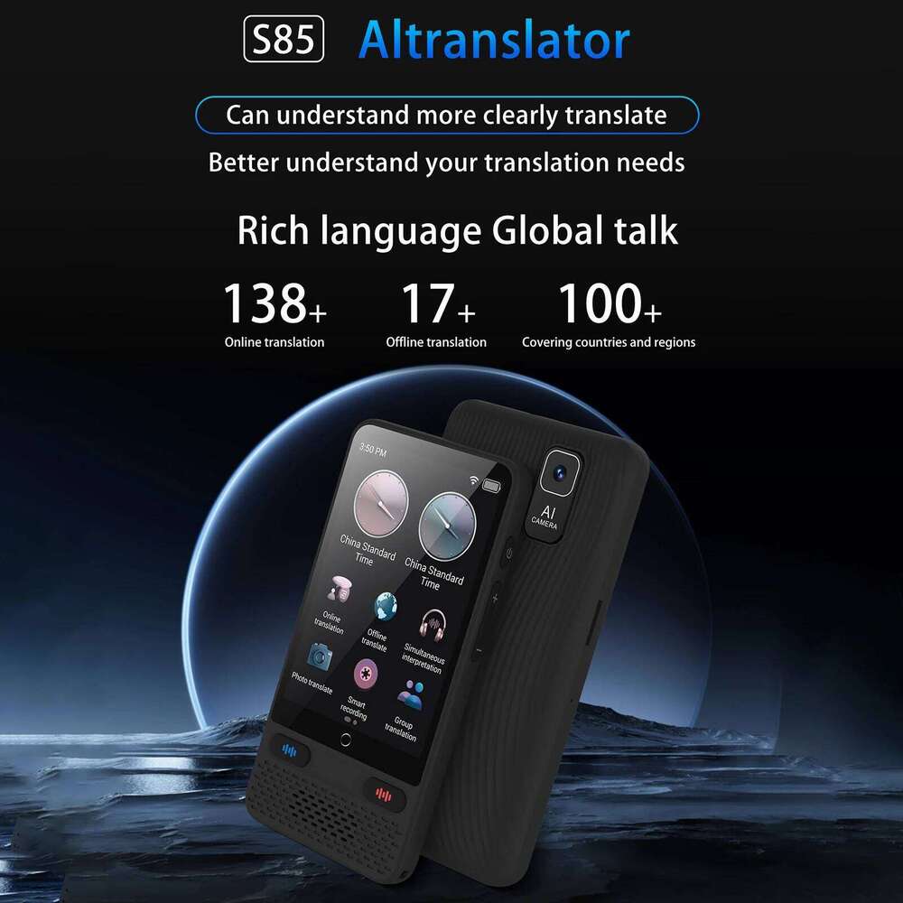 Designer brand portable language device offline translation supports voice and video recording