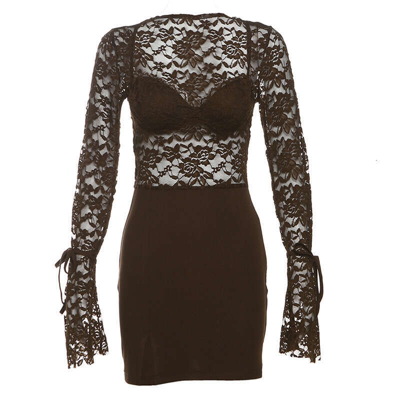 2024 Autumn Winter New Women's Solid Color Slim High Waist Fashion Square Neck Long Sleeve Sheer Dress 941