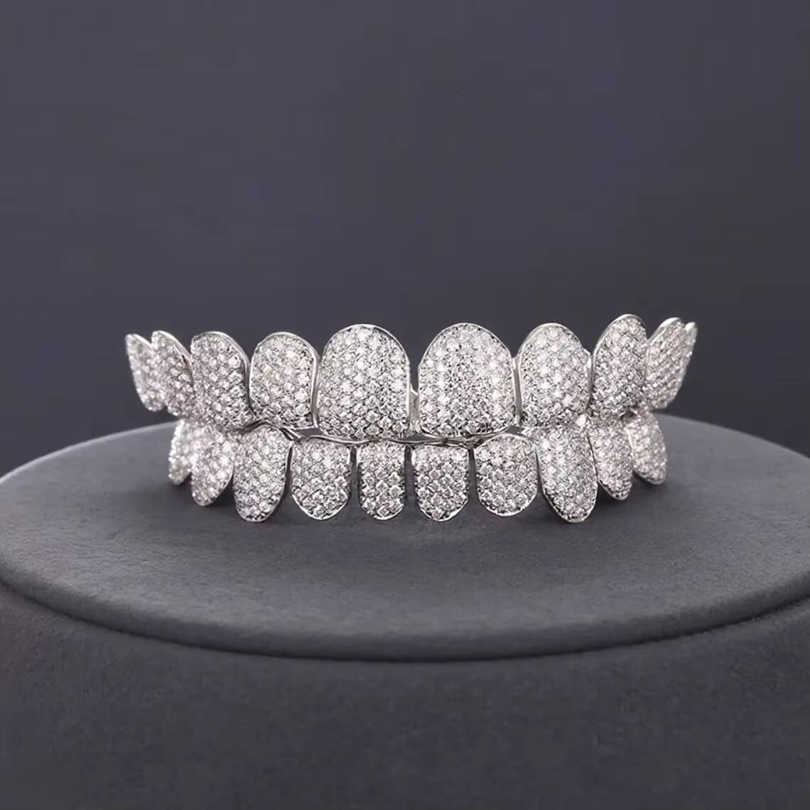 Custom Silver Grillz Full Set Iced Out Moissanite Teeth Caps - 925 Sterling Silver Personalized Hip Hop Grillz Jewelry