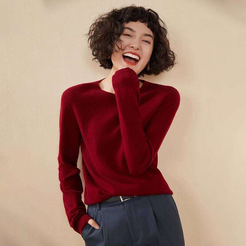 Women's Pullover Autumn/Winter 100% Pure Cashmere Casual Knitted Sweater Round Neck Loose Tops Basic Versatile Blouse MDNG