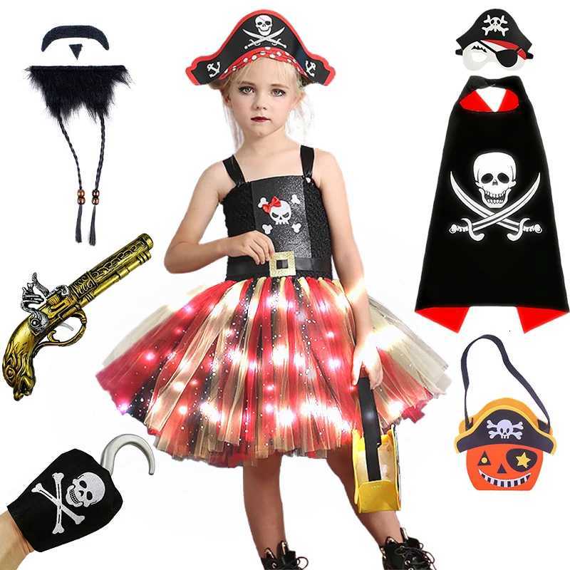Disguised Child Pirate Fluffy Tulle Tutu Dress for Girls Children Halloween Cosplay Skeleton Ghost Captain Masquerade Costume Z250725