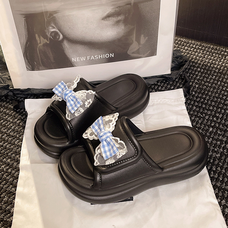 Ddmysports New Fashion Fairy Style Bow Thick Sole Sandals For Women Ins Trend Summer Student Outdoor Slip On Slides Outdoor Shoes