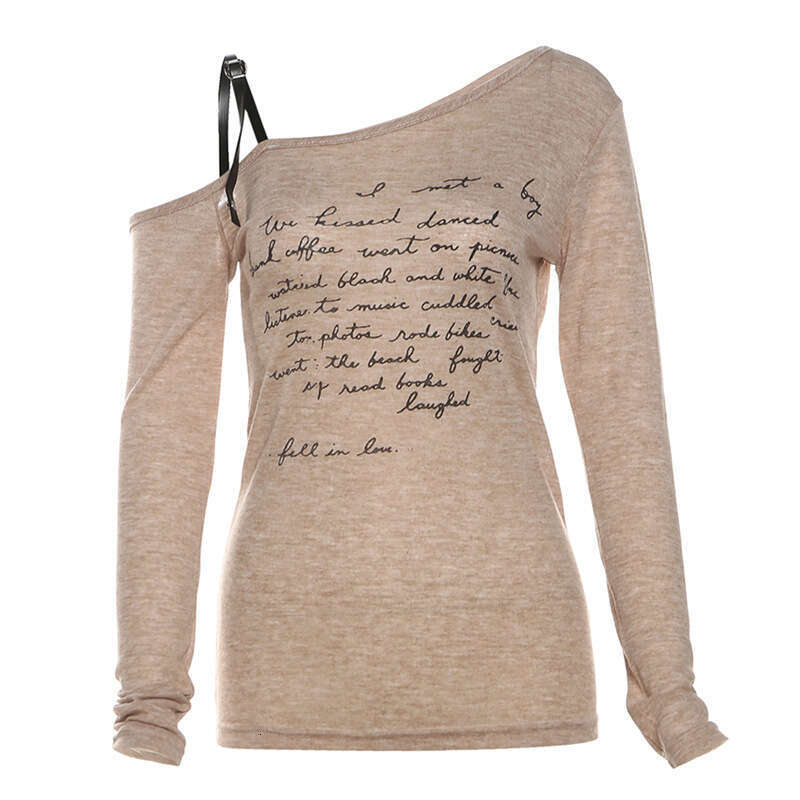 2024 Summer New Women's Fashion Solid Color Slim Street Style Asymmetrical Neck Off-Shoulder Long Sleeve Top 8f1