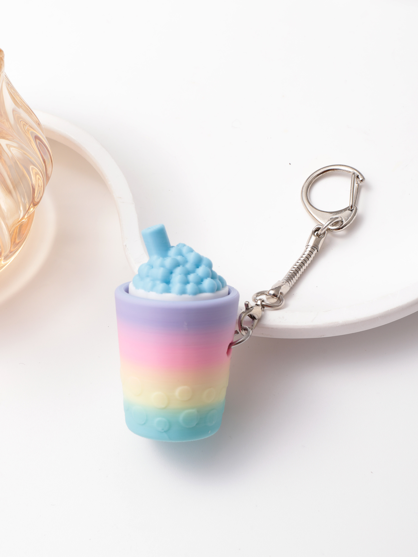3D printed milk tea cup-shaped keychain - adult stress relief toy, with a portable anxiety relief gadget featuring a clickable keyboard design