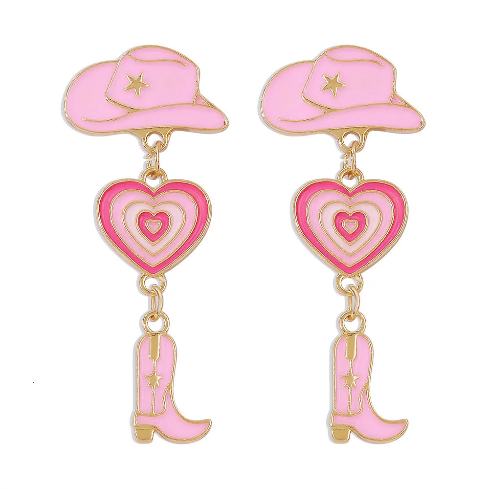 Trendy Creative Oil Dripping Hat Cowboy Boots Dangle Earrings For Women Charms Alloy Heart-shaped Pendant Ear Rings Jewelry Gift 250722