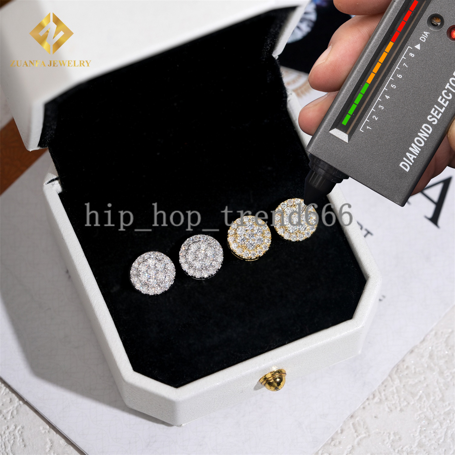 GRA Certified Round Moissanite Cluster Hip Hop Stud Earring 925 Sterling Silver Fully Iced Out Stud Earrings