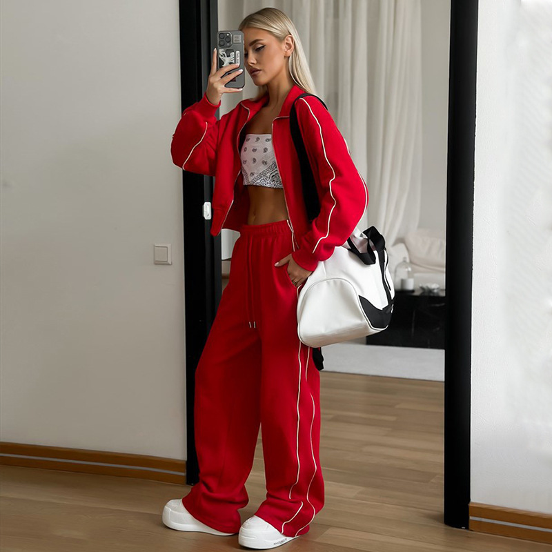 Casual fashion set womens zippered cardigan jacket sports drawstring pants two-piece set