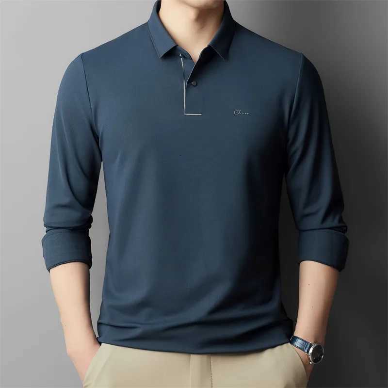 High End Brand Ice Silk Long Sleeved Fashionable Letter Printed Polo Shirt 2023 Autumn New Trend Mens Lapel T-Shirt Casual Top XJ250725