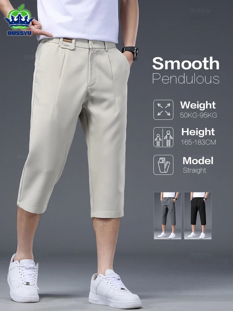 Clothing HighQuality Business Suit CalfLength Pants Men Pendulous Smooth Solid Color Straight Office Formal Shorts 250725