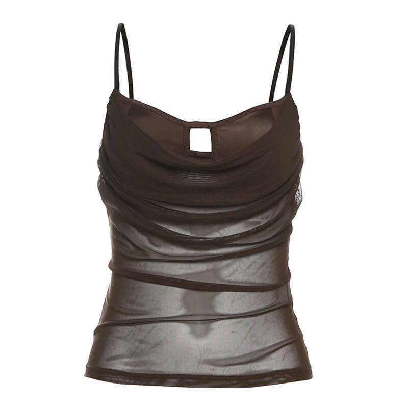 2025 Spring New Women's Solid Color Slim Fit Street Fashion Spaghetti Strap Mesh Backless Vest 227