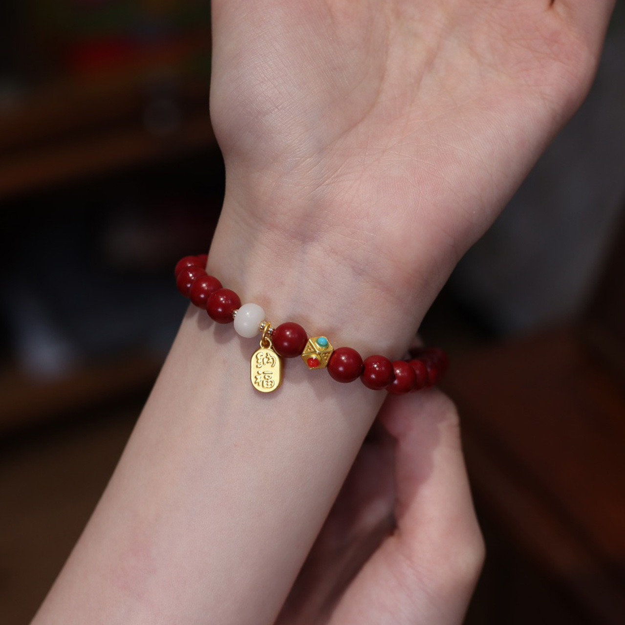 New Design Chinese Style Natural Purple Gold Sand White Jade Blessing Bracelet Vintage Gift for Girlfriend