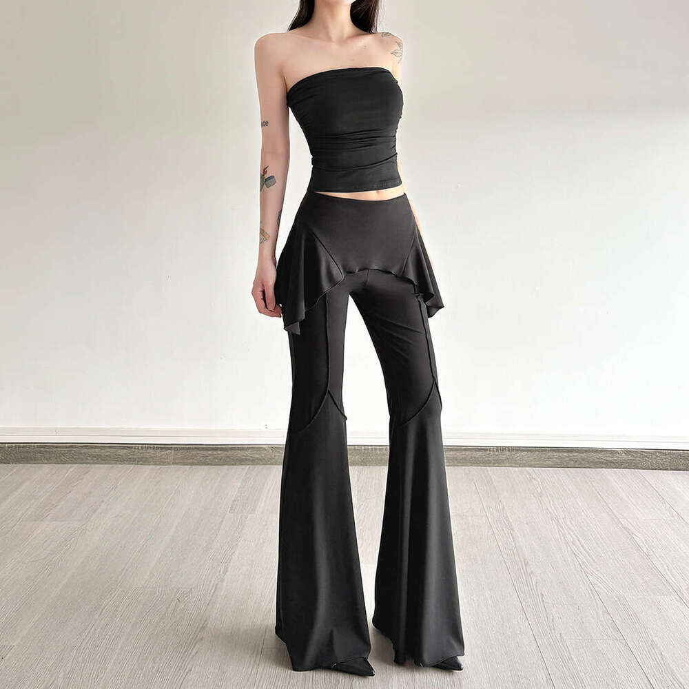 2025 Summer New Casual Fashion Trend Vertical Sense Niche Design Flared Long Pants Women's Wear 16c