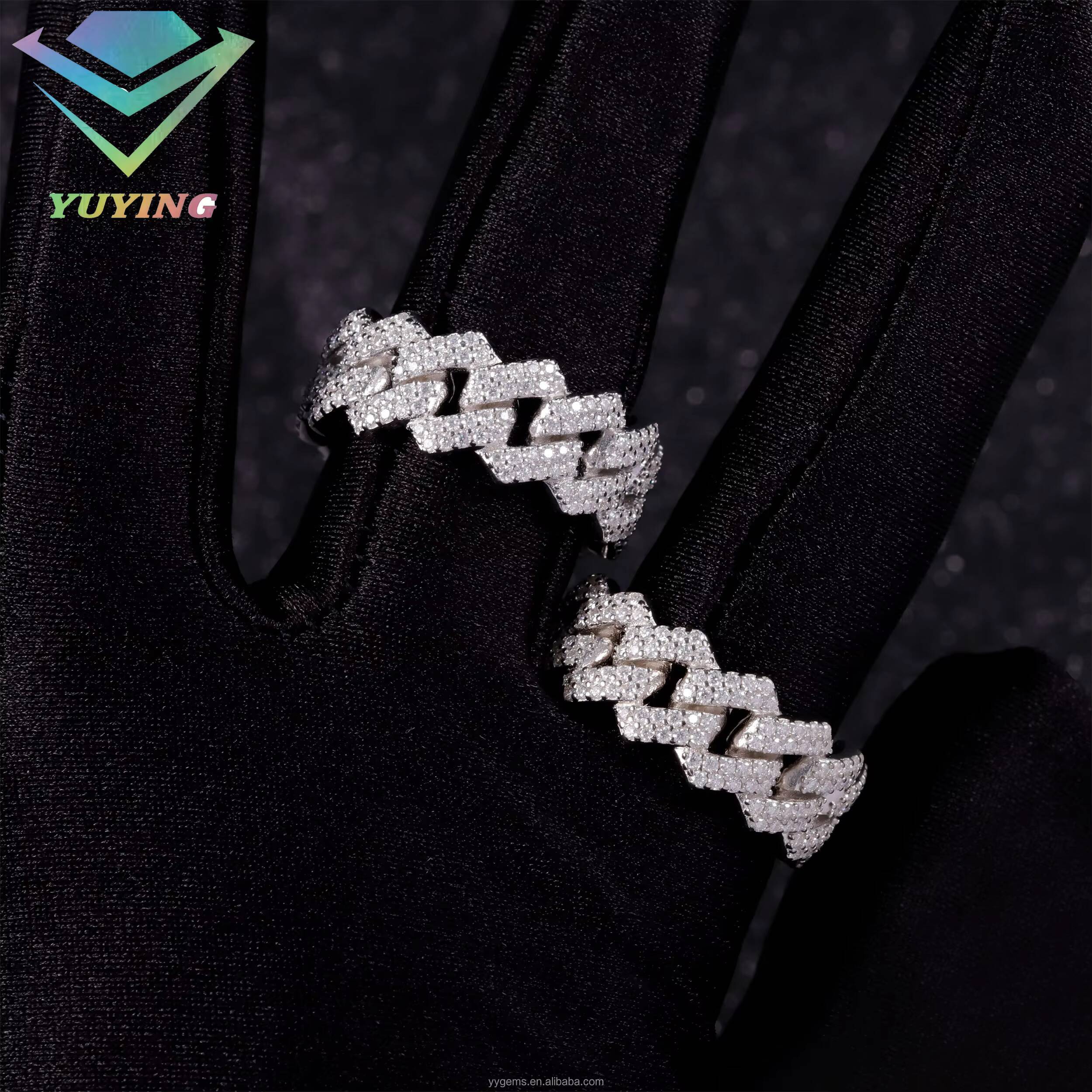 Cheap Price 925 Sterling SIlver 18K Gold Plated Cuban Link Ring Iced Out Jewelry Hip Hop Moissanite Cuban Ring for Men Women