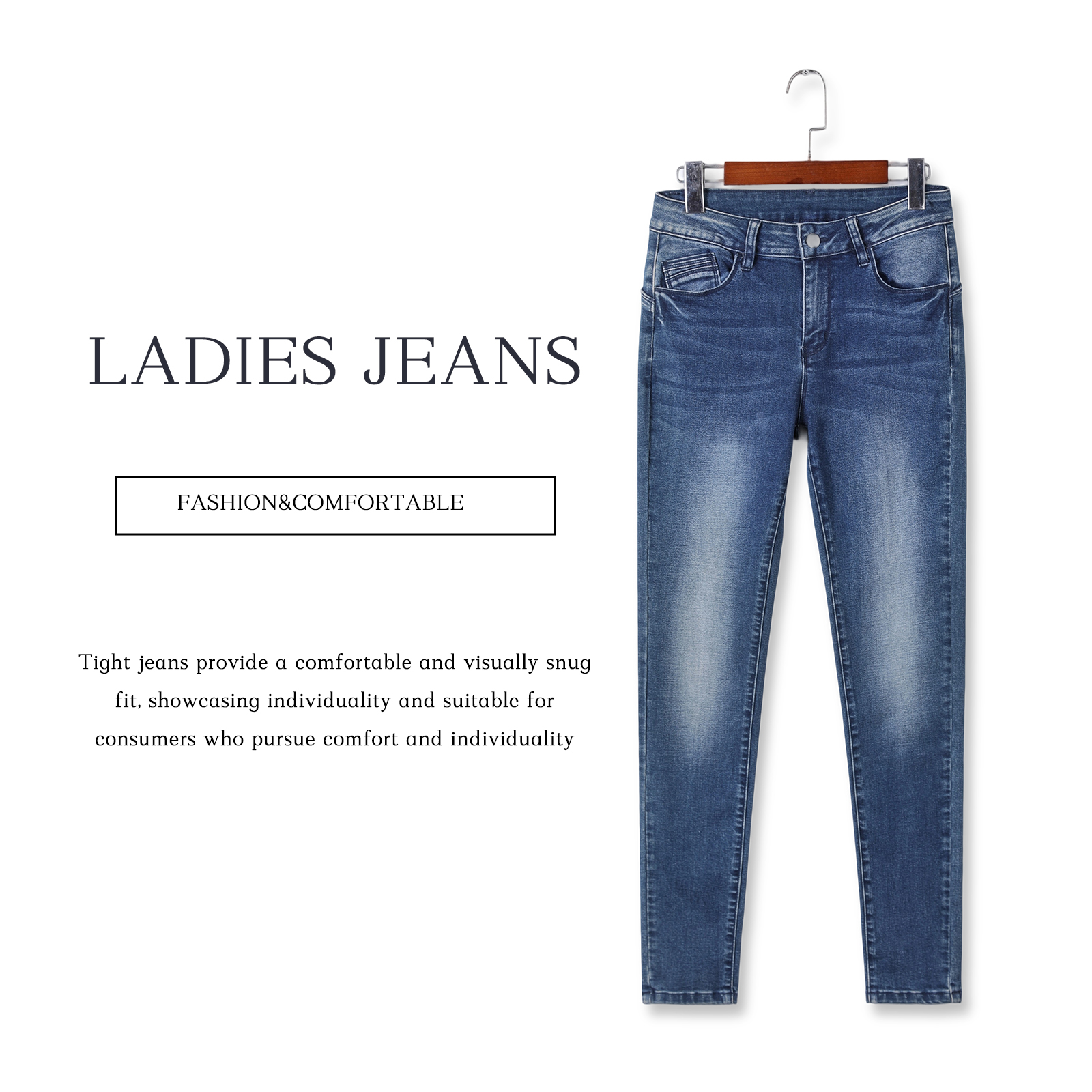 Ladies' tight jeans fashionable jeans comfortable fit showcasing personality