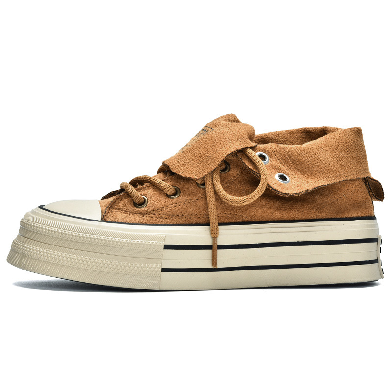 Hot new free shipping designer shoes for womens casual shoes black khaki brown New niche canvas shoes thick soled high top board shoes