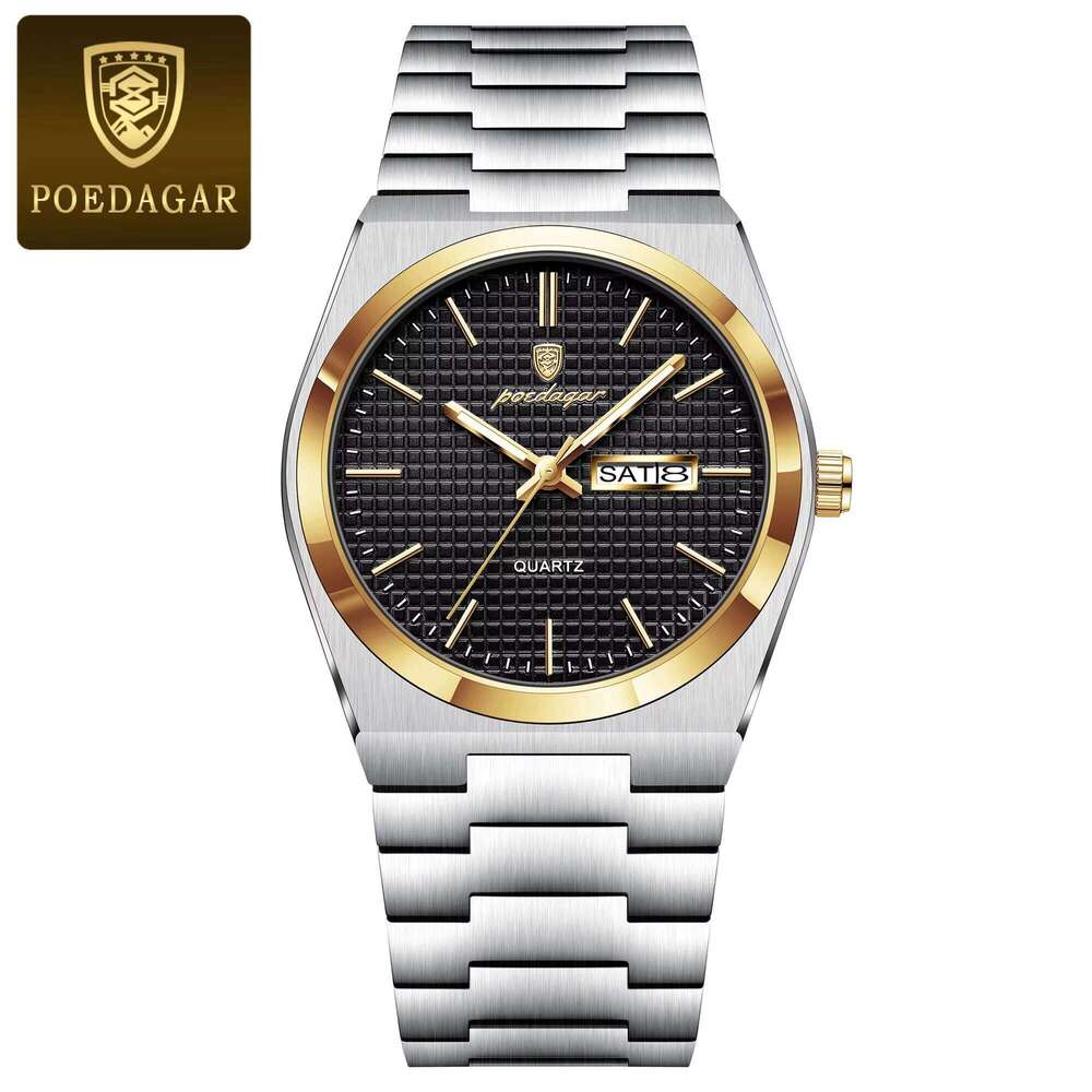 DHwatches POEDAGAR 821 Business Wristwatch Waterproof Stainless Steel Watch Luminous Date Week Fashion Men's Quartz Watches Reloj