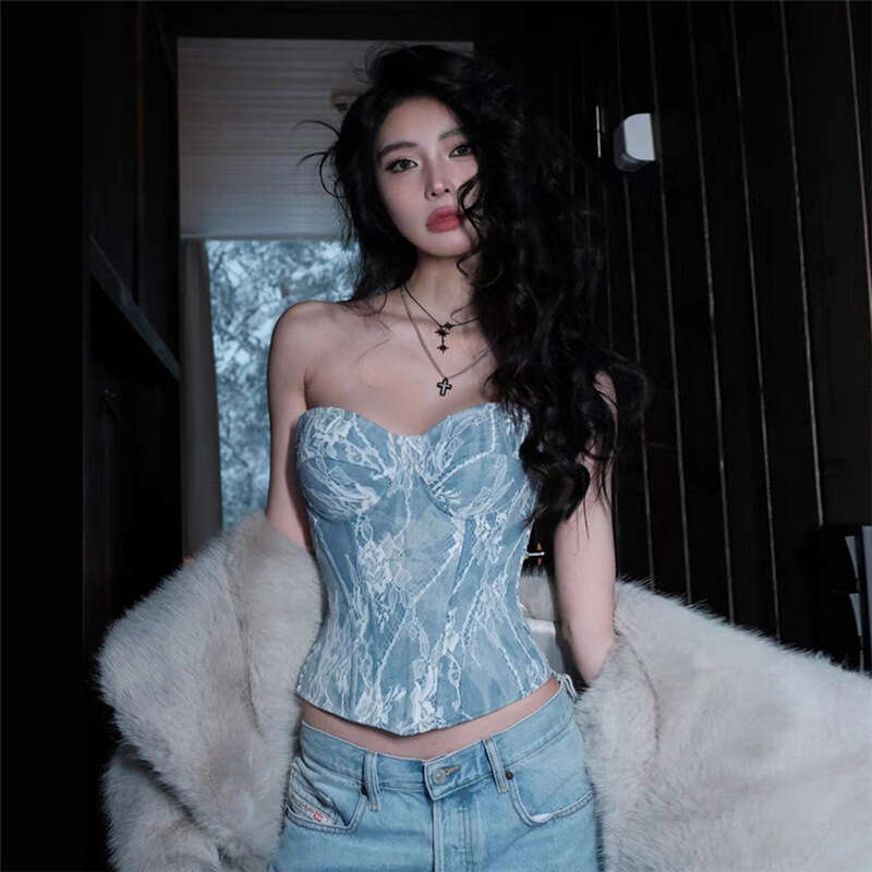2023 Autumn Winter New Women's Street Fashion Sexy Strapless Crop Top Vest cbf