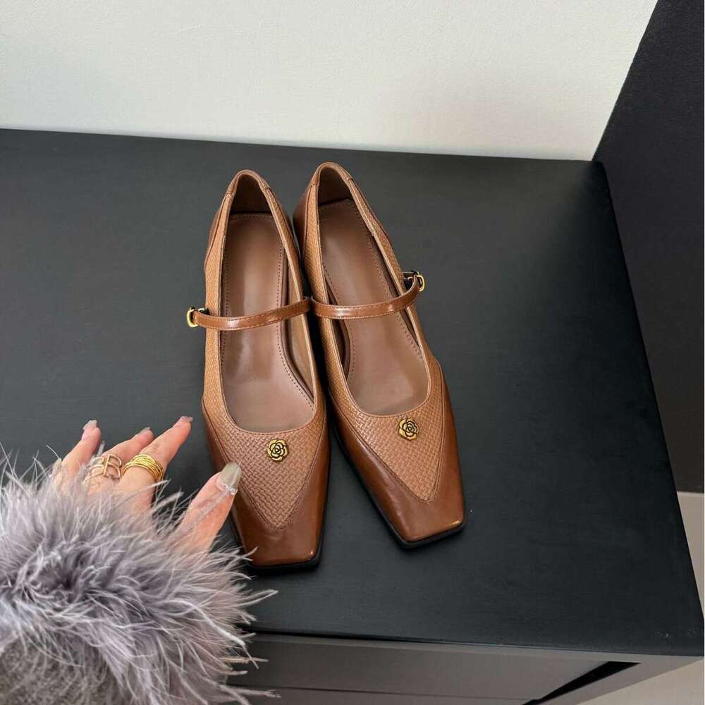 Camellia Single Women, Chunky Heel, Comfortable, Korean Style, Niche High Heels, Woven, High-End Feel, Versatile Shoes for Women