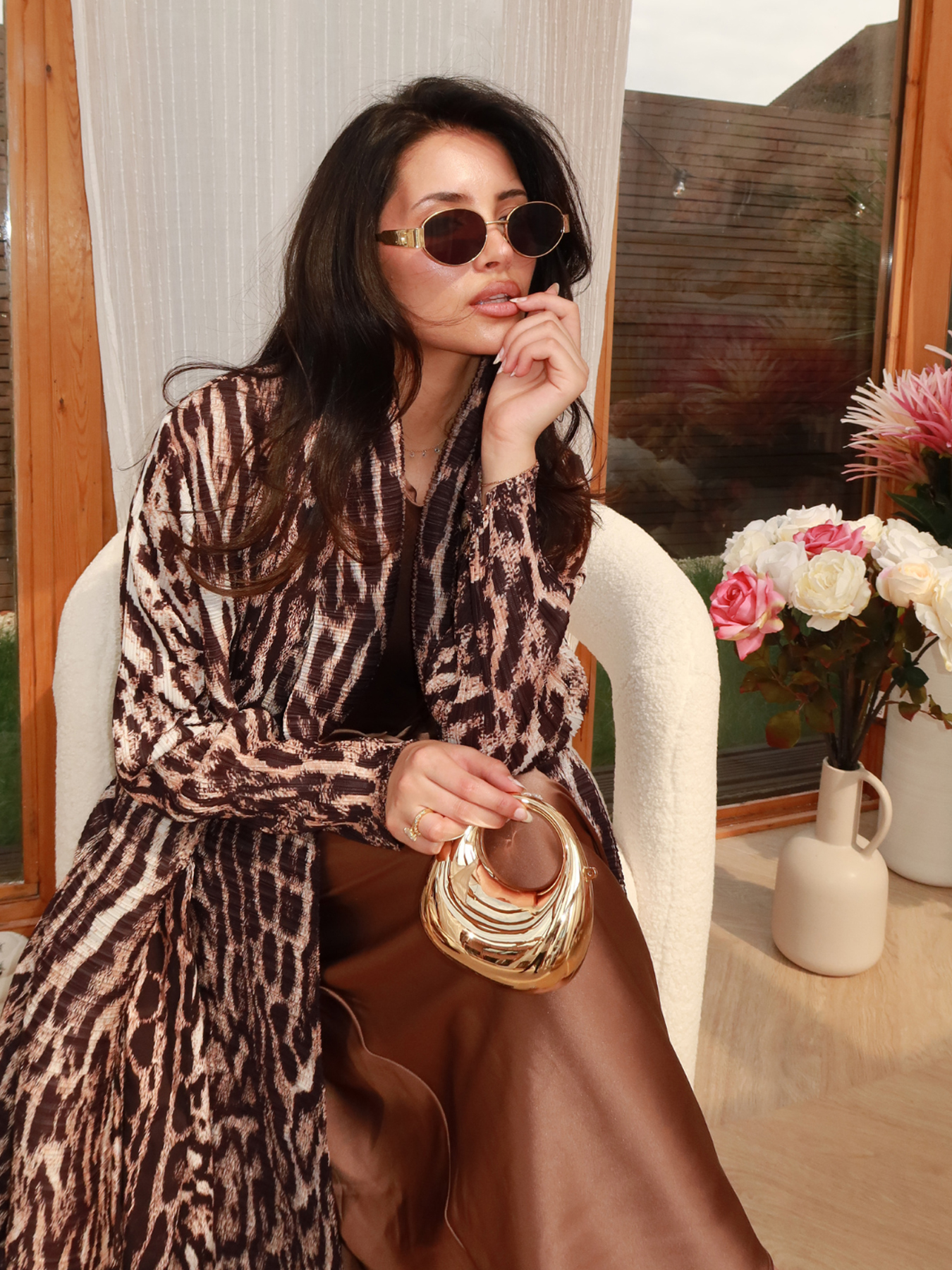 Long robe coat Ethnic Clothing The Middle Eastern printed pleated robe coat is elegant in Arab style NZ021