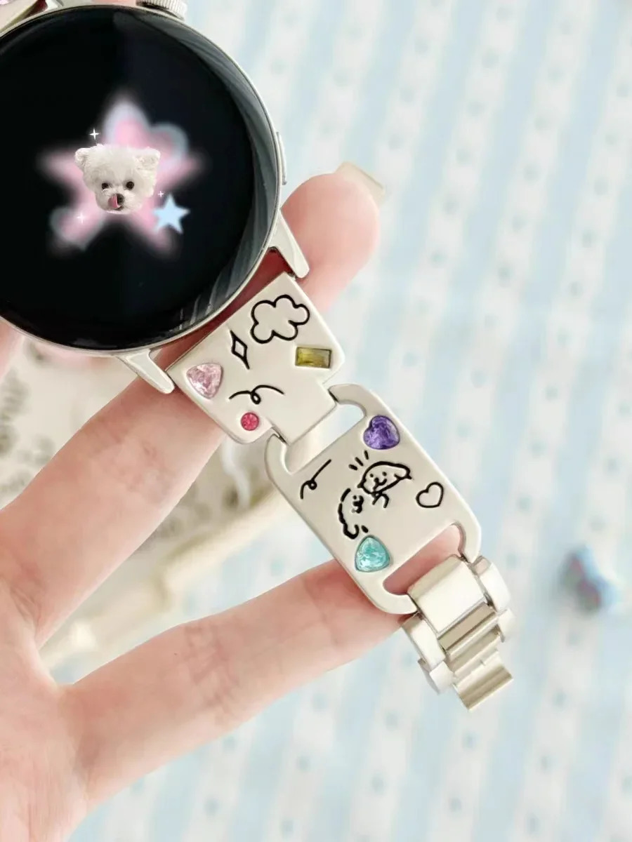 Cute Dog Metal Strap for Watch 7 6 5 4 3 Active 40/44mm Women Band for Amazfit GTR GT4 41mm 3 42/46 250723