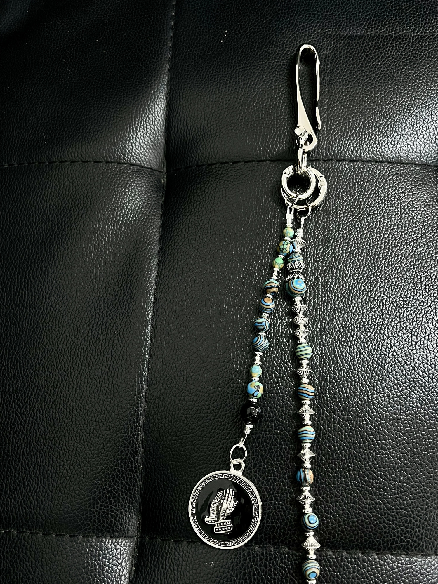 Original punk style pants chain handmade turquoise retro jeans decoration 250722