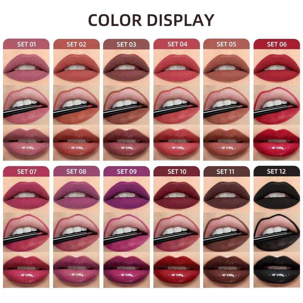3pcs/set Liner Pencil Nude Gloss Combination Makeup Liquid Lipstick Waterproof Sexy Red Lip Contour Tint Kit