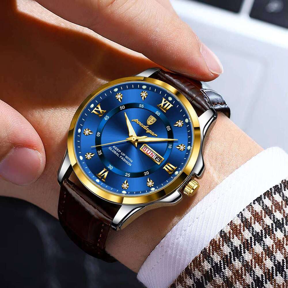 DHwatches POEDAGAR 855 Fashion Waterproof Wristwatch Luminous Hands Leather Strap Mens Style Quartz Watches for Men Montre Relojes