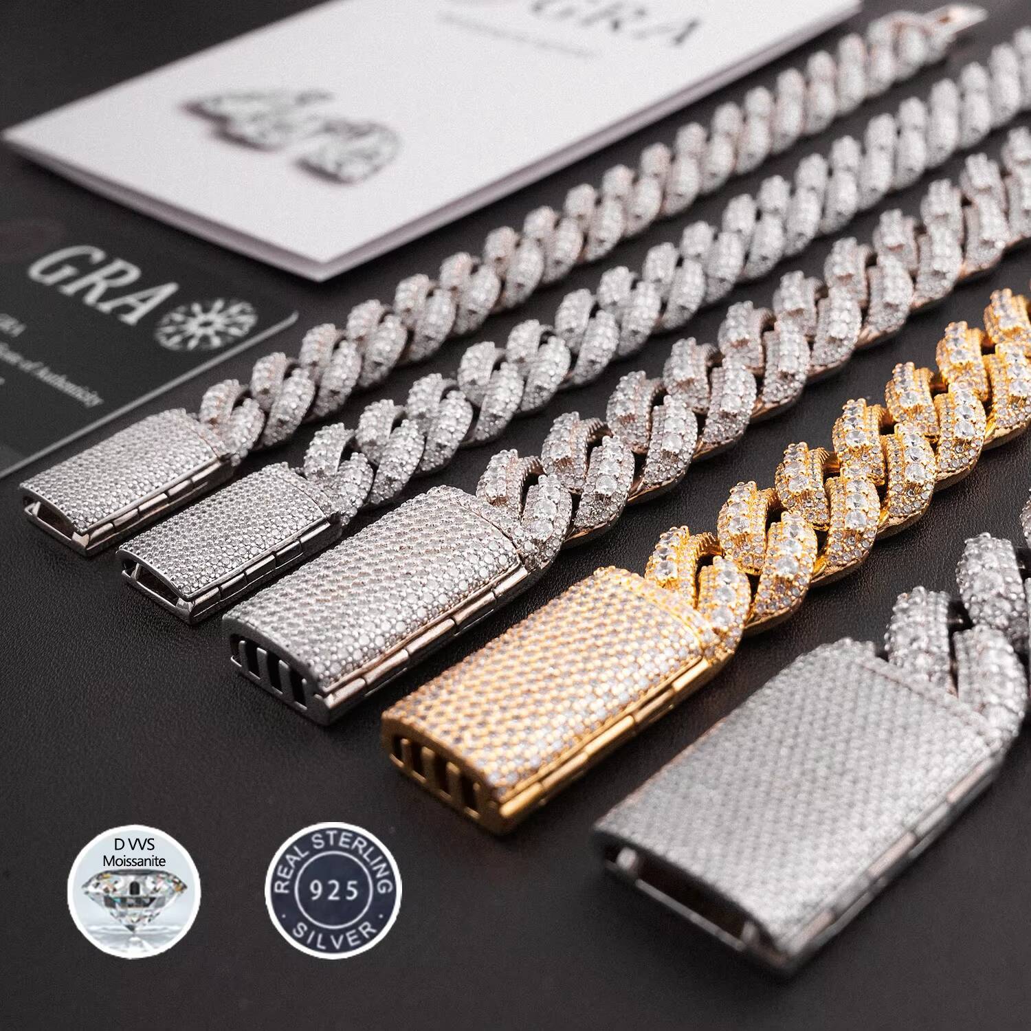 Moissanite Hip Hop Jewelry Gra Certificate Moissanite Cuban Link Chain Iced Out 15mm 925 Sterling Silver Mens Moissanite Chain