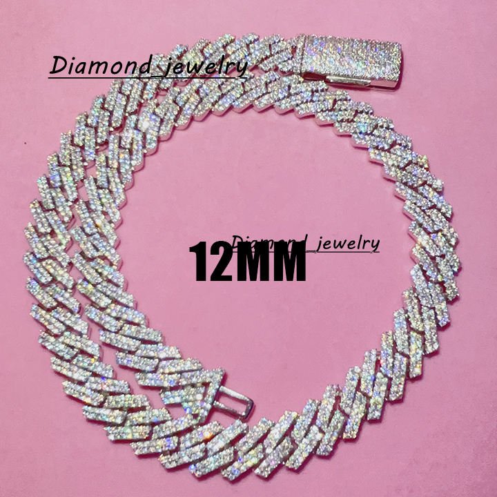 Fast Shipping 12mm Chain 925 Sterling Silver Gold Plated Hip Hop VVS D Color Moissanite Cuban Link Chain