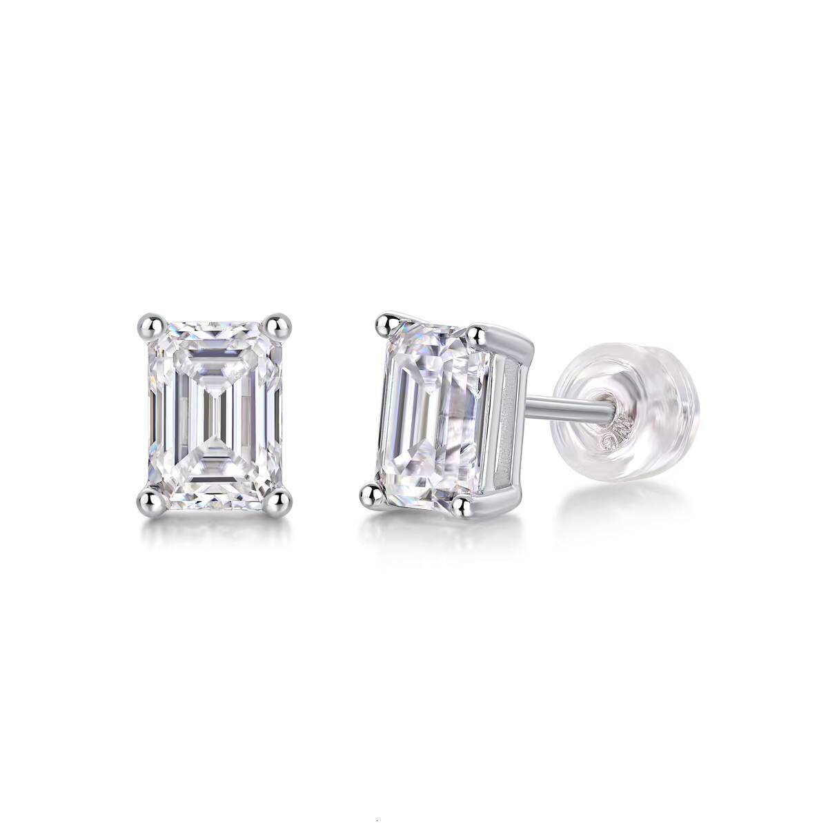 Wholesale Solid 925 Silver Moissanite Earrings 1ct Emerald Cut GRA Certified VVS D Color Earring Moissanite Jewelry Stud Earring