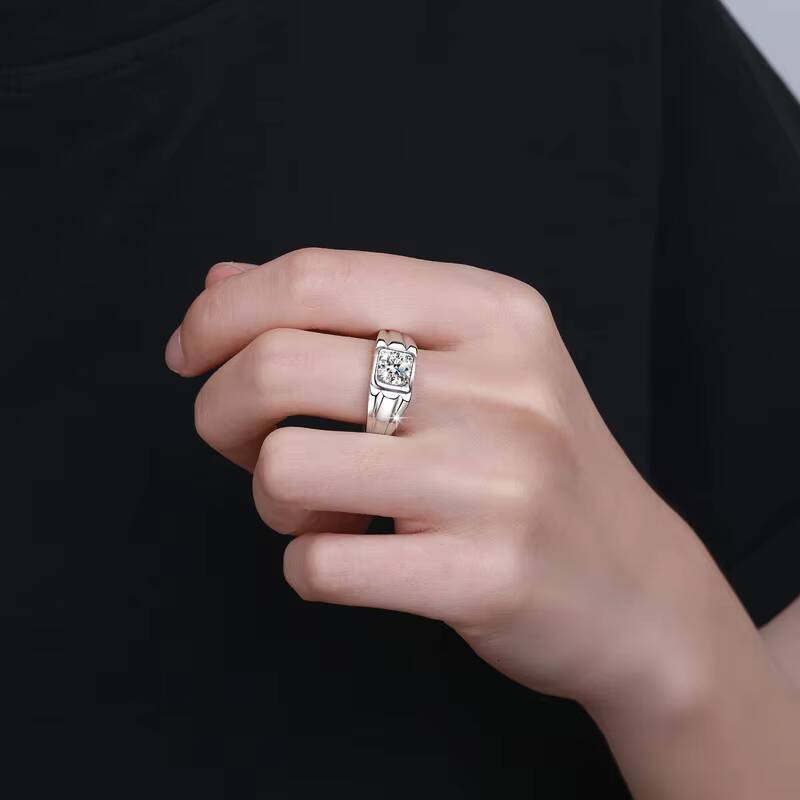 Fine Jewelry Classic 1CT VVs1 Moissanite Synthetic Diamond Heavy S925 Sterling Silver Men Adjustable Rings of Gifts