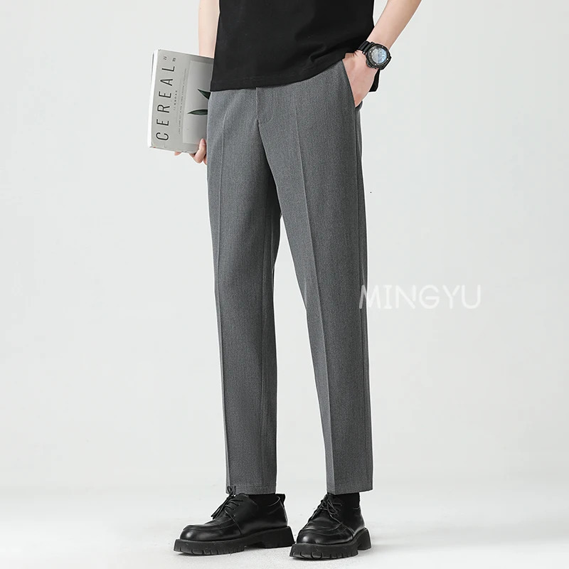 High Quality Lyocell Blend Summer Ankle Length Pants Men Business Elastic Waist Formal Suit Korean Social Work Trousers Male 40 250725