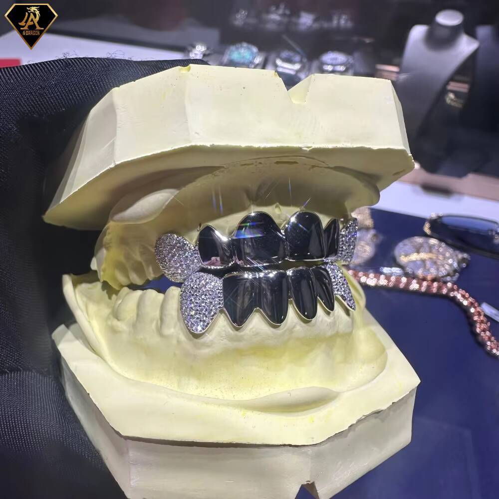 VVS Moissanite Diamonds Custom Made Dental Grills Iced Sterling Silver Real Gold Plating Zigzag Setting Teeth Grillz-for Gifts