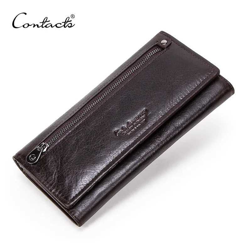 CONTACTS Genuine Leather Men Long Wallets with Zipper Coin Purse Large Capacity Male Clutch Wallet for iPhone Passport Cartera Z250725