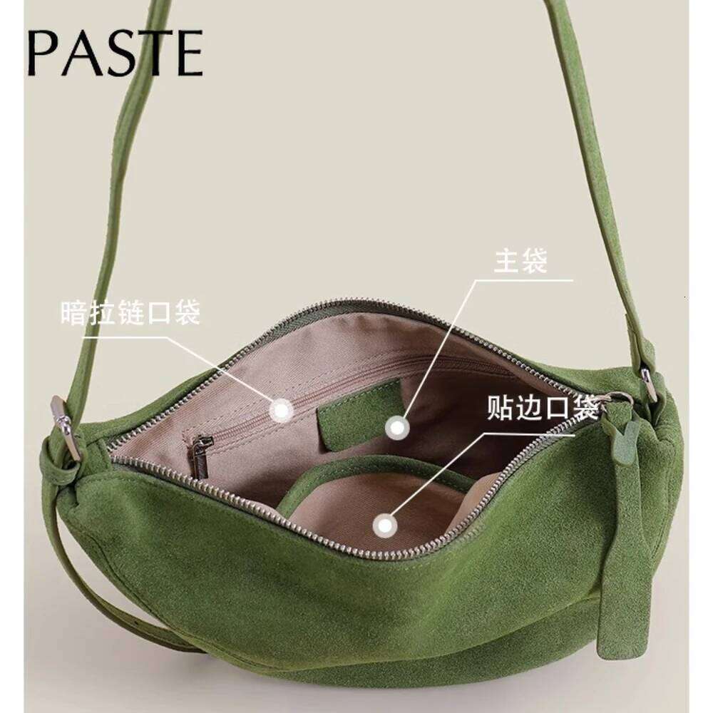 Strict Selection Autumn Crescent Saddle Soft Green Red Matte Suede Cow Leather Women Crossbody Bag High-end Daily-use Purse