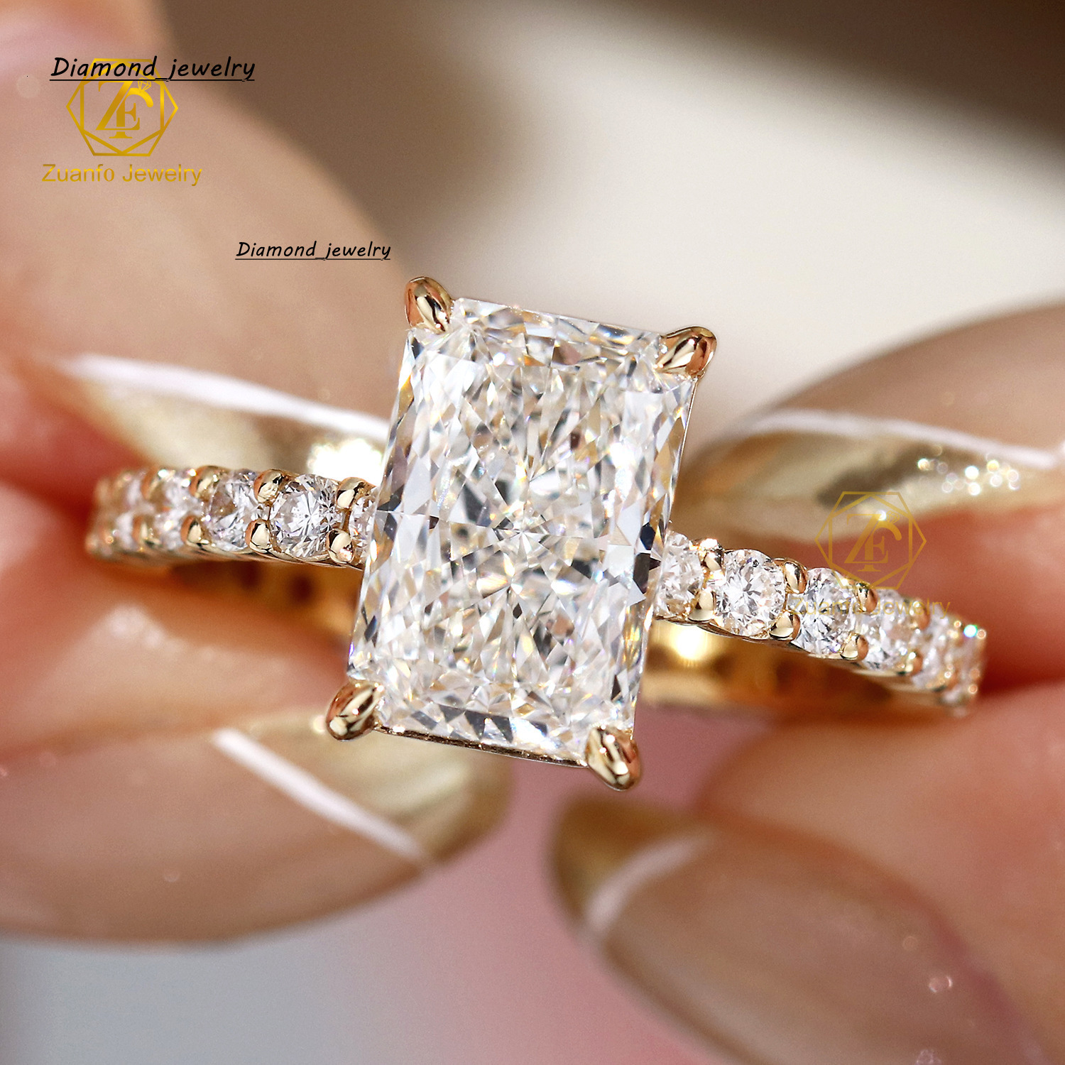 Womens Engagement Ring 14K Real Solid Gold with Radiant Cut Solitaire D VS1 IGI Certified Lab Grown Diamond Fine Jewelry