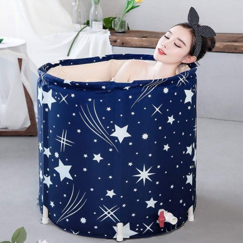 Folding Bath Tub Household Thickened Insulated Bathtub Portable Round Enlarged Bathing Bucket Foldable Bathroom SPA Bucket