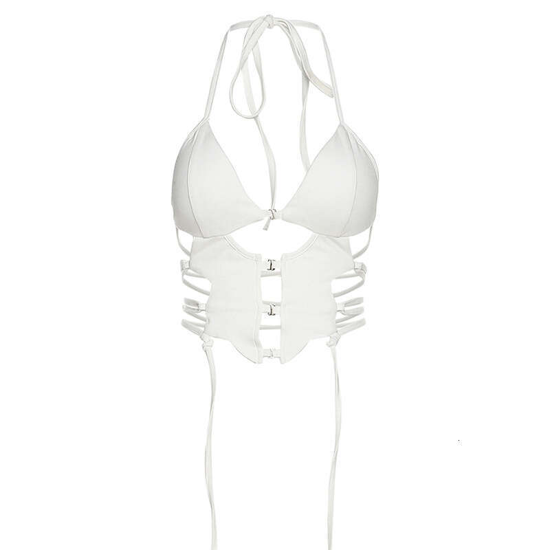 2023 Spring Summer New Women's Solid Color Slim Fashion Tie Halter Sexy Backless Tank Top 2ed