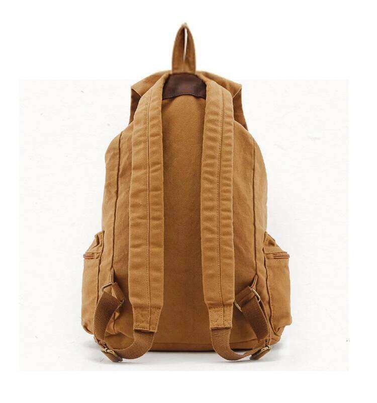 Fashion Vintage Leather military Canvas Backpack Men School Bag drawstring Rucksack Teenager mochila