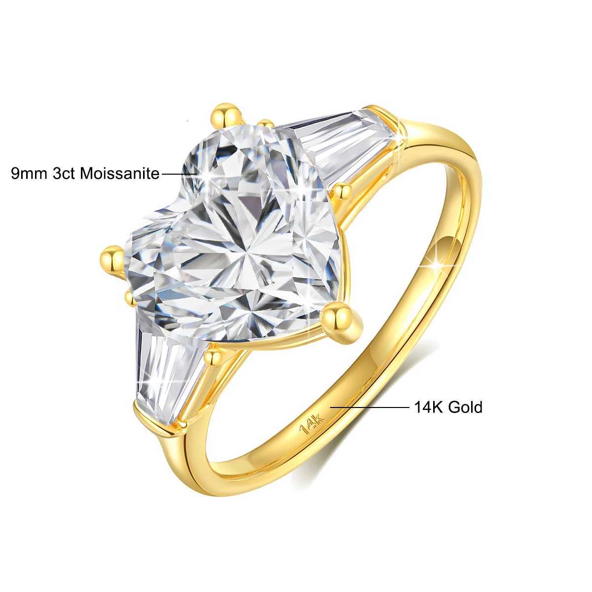100% genuine 14K gold heart Mo silica ring suitable for women AU585 3-carat diamond engagement jewelry with certificate wedding gift trend W250417
