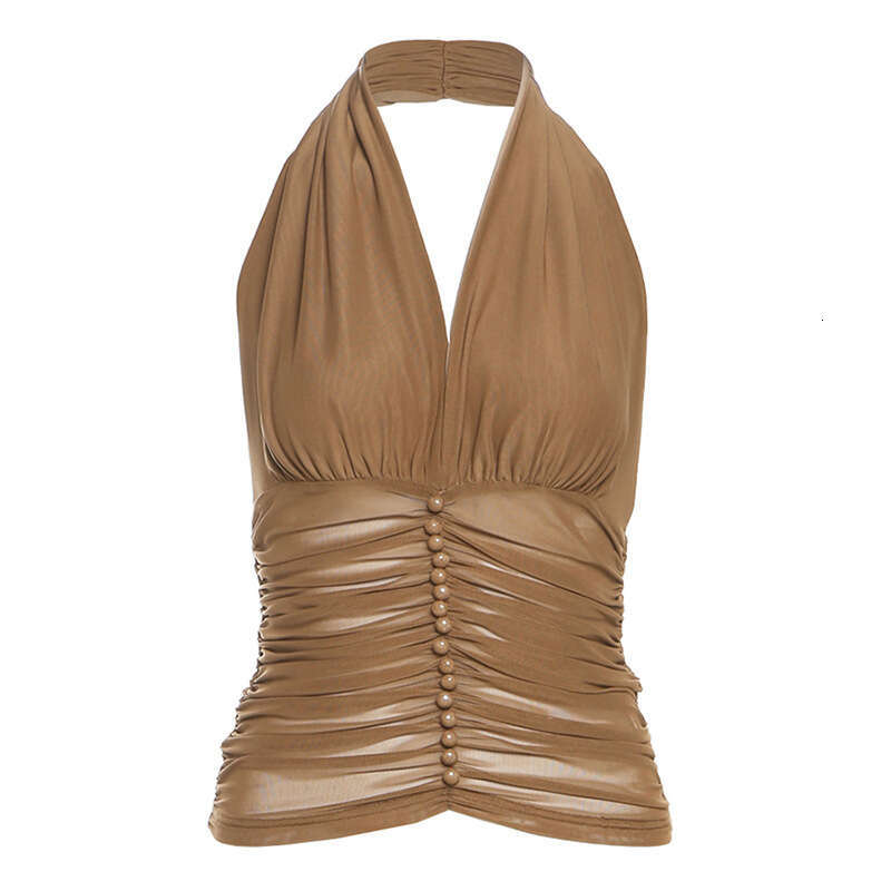 2025 Summer New Sexy Deep V Neck Halter Strap Short Slimming Tank Top for Women 90d