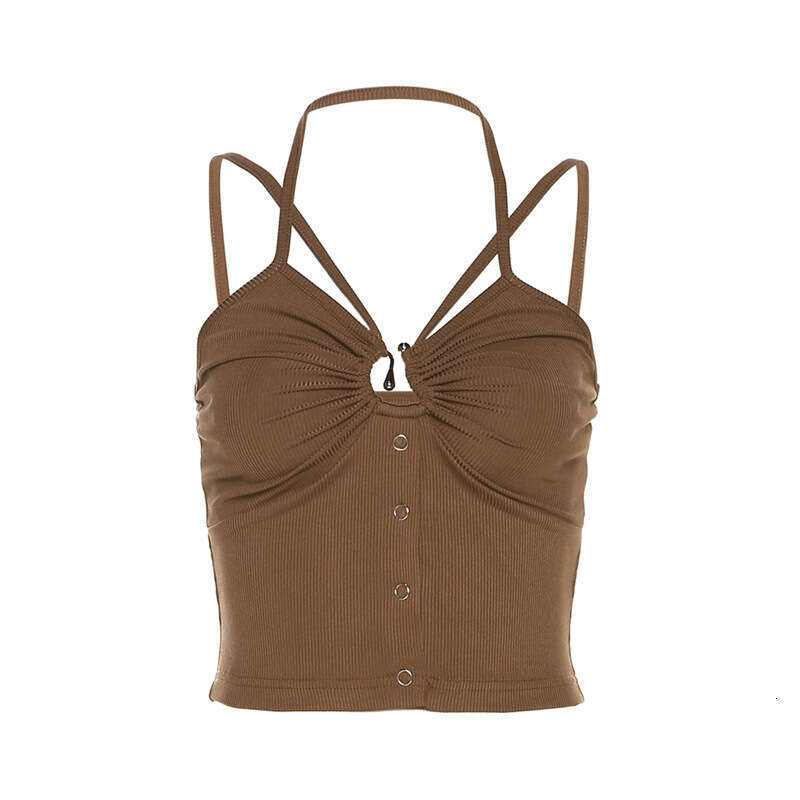 2023 Summer New Women's Fashion Sexy Solid Color Slim Fit Strap Crop Top 661