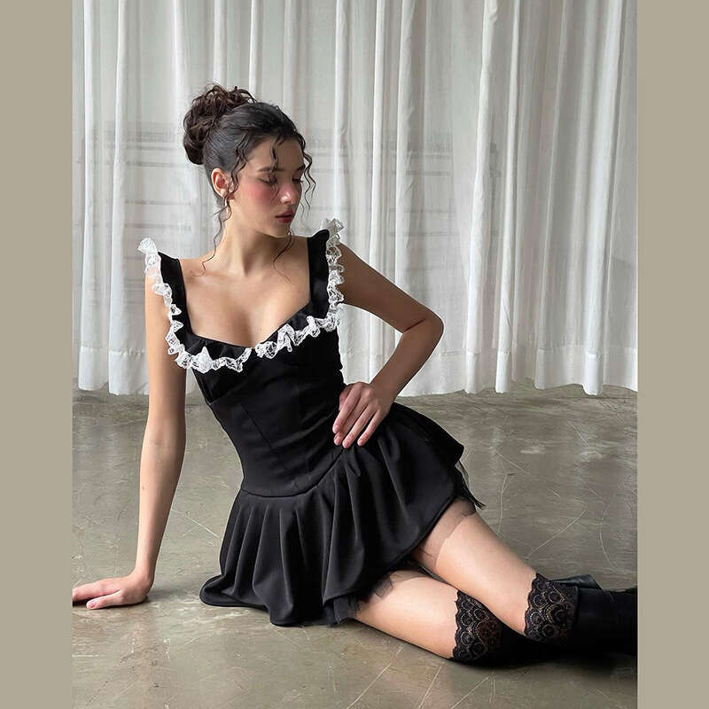 2024 Autumn Winter New Women's Solid Color Slim High Waist Street Fashion Strap Sleeveless Dress b5f