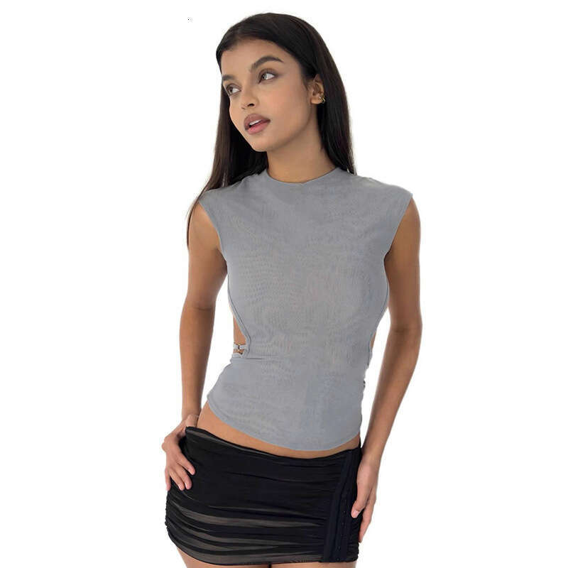 Qtp099 Women's Summer New Solid Color Round Neck Sleeveless Backless Sexy Tank Top B5