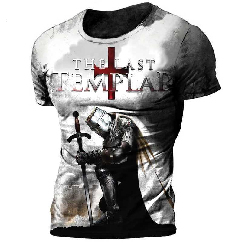 Vintage Knights Templar T Shirt For Men 3d Printed Jesus Christ Crucifix Mens Tshirt Oversized Short Sleeve Tops Tee Shirt Man Y250724