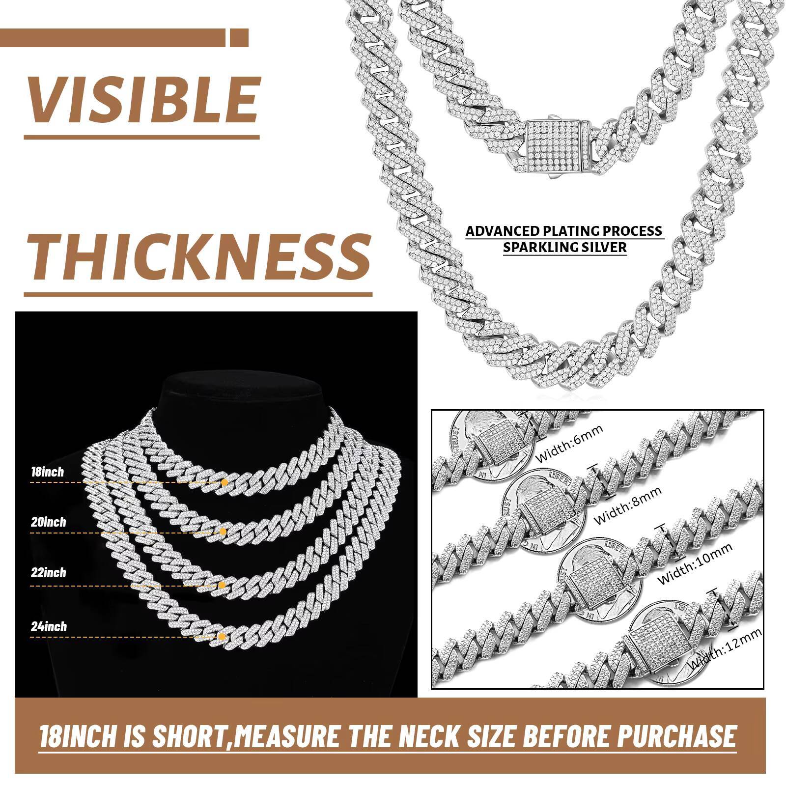 Huiyue Moissanite Cuban Link Chain Necklace Mens Hip-hop Necklace Hip Hop Jewelry Making Accessories