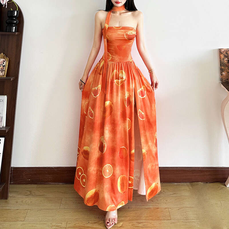 2025 Summer New Women's Street Fashion Sexy Strapless High Waist Long Dress 418